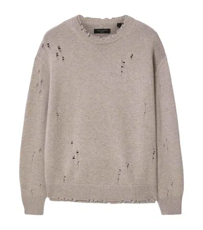 Allsaints Cotton Distressed Wolf Sweater In Gray