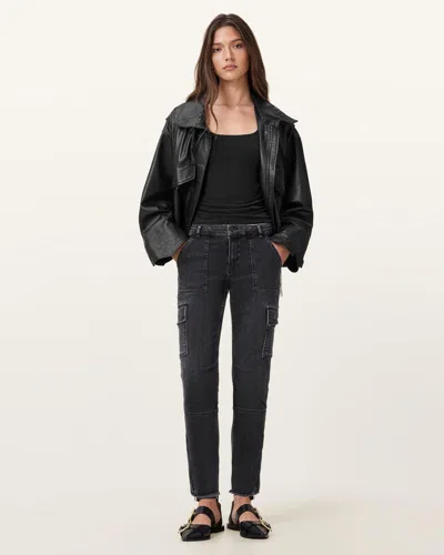 Allsaints Duran Skinny Cargo Bottoms In Black
