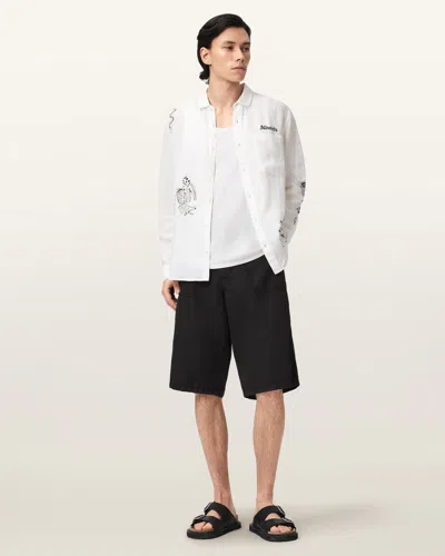 Allsaints Cotton Echo Linen Blend Relaxed Fit Shorts In White