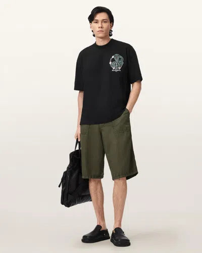Allsaints Cotton Echo Linen Blend Relaxed Fit Shorts In Green