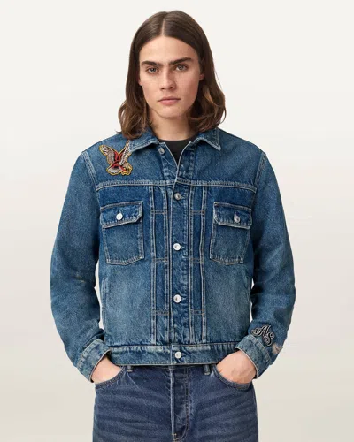 Allsaints Cotton Exile Slim Fit Denim Patch Jacket In Blue