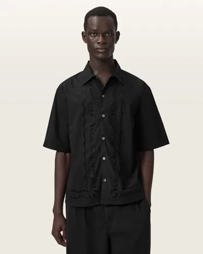 Allsaints Field Eyelet Detail Short Sleeve Button-up Shirt In Black