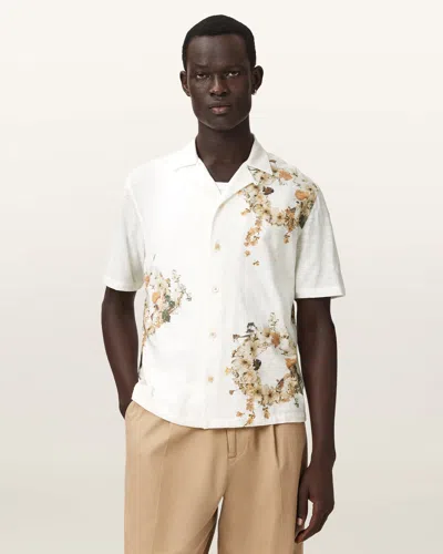 Allsaints Cotton Fleur Oversized Short Sleeve Shirt In White