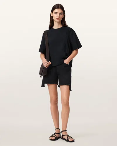 Allsaints Cotton Frankie High Waisted Denim Shorts In Black