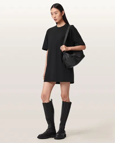 Allsaints Fuse Appliqué Cotton T-shirt Dress In Black