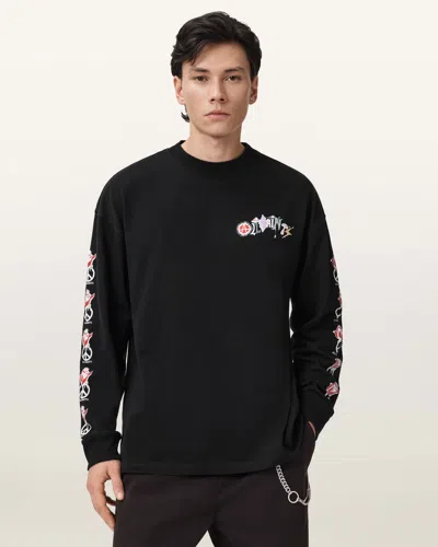 Allsaints Cotton Gardens Oversized Graphic T-shirt In Black