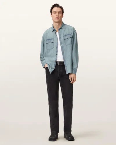 Allsaints Cotton Gribbs Oversized Long Sleeve Shirt In Blue