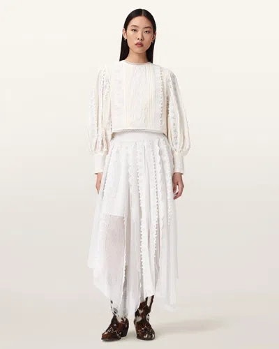 Allsaints Cotton Hart Lace Embroidered Top In White