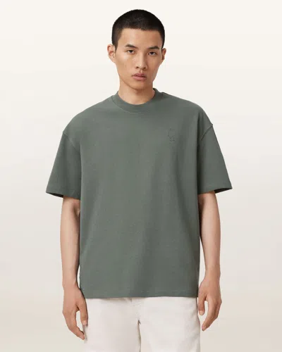 Allsaints Cotton Haven Embroidered Logo Oversized T-shirt In Green