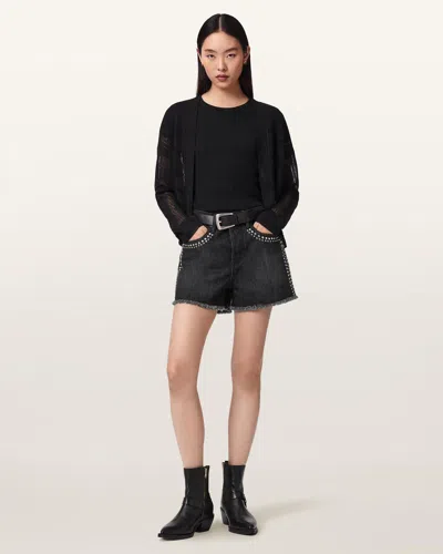 Allsaints Cotton Heidi High Waisted Stud Denim Shorts In Black