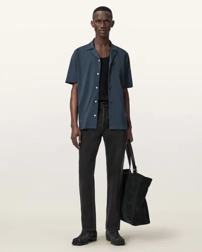 Allsaints Cotton Hudson Relaxed Fit Ramskull Shirt In Blue