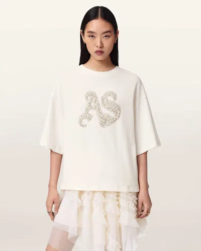 Allsaints Womens Optic White Icon Amelie Logo-embellished Cotton T-shirt
