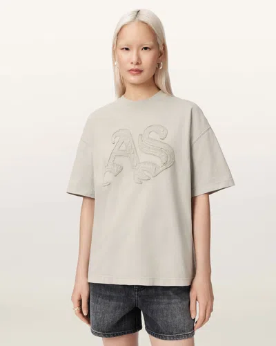 Allsaints Cotton Insignia Oversized Etta T-shirt In Gray