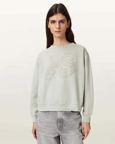 Allsaints Womens Sea Green Pippa Snarl Logo-embroidered Cotton Sweatshirt