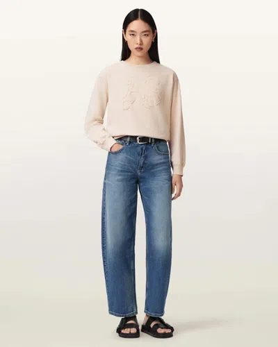 Allsaints Cotton Insignia Pippa Crew Neck Sweatshirt In Pink