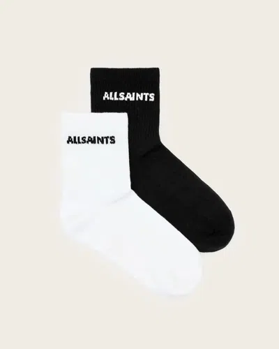 Allsaints Joss Logo 2 Pack Ankle Socks In Black