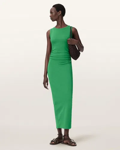 Allsaints Cotton Katarina Boat Neck Slim Fit Maxi Dress In Green