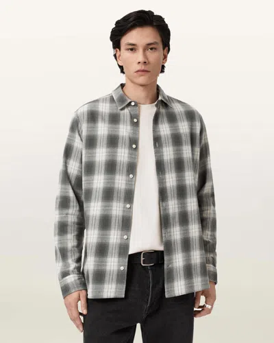 Allsaints Cotton Kelby Ramskull Check Shirt In Gray