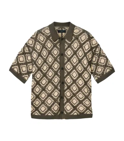 Allsaints Cotton Knitted Short-sleeve Cardigan In Green