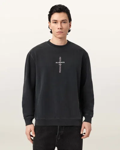 Allsaints Cotton Knox Cropped Embroidered Sweatshirt In Gray