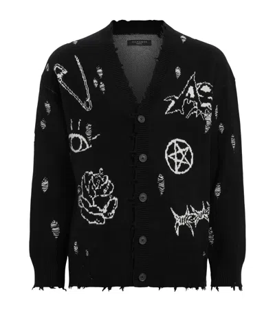 Allsaints Cotton Koto Cardigan In Black/chalk White