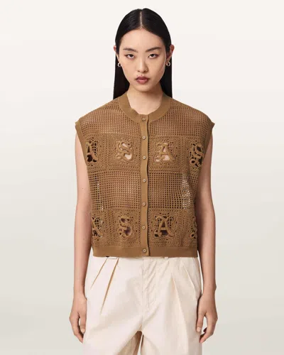 Allsaints Cotton Kyra Open Knit Crochet Cotton Waistcoat