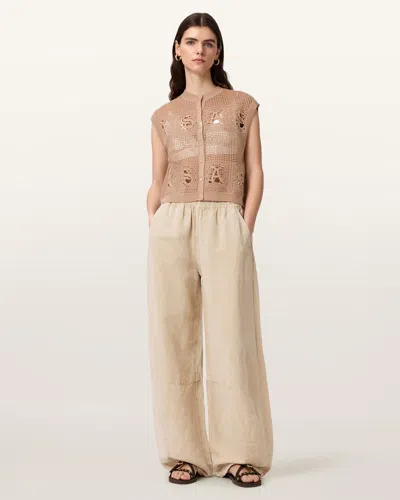 Allsaints Cotton Kyra Open Knit Crochet Cotton Waistcoat In Multi
