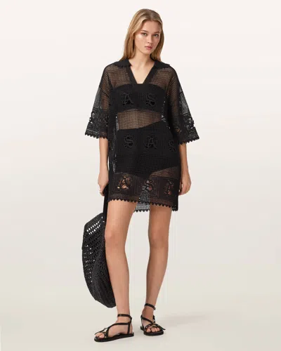 Allsaints Cotton Kyra Open Knit Mini Dress In Animal Print
