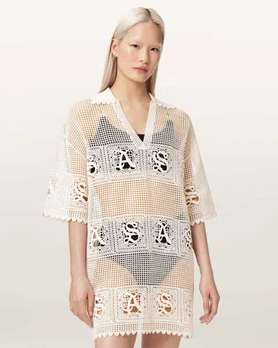 Allsaints Cotton Kyra Open Knit Mini Dress In White