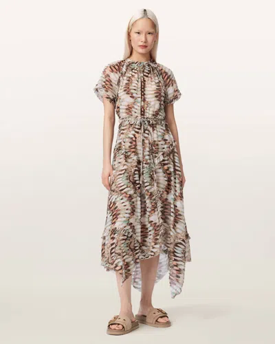 Allsaints Cotton Lamaia Asymmetric Midi Dress In Brown