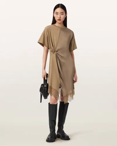 Allsaints Cotton Lana Lace Mini Dress In Brown