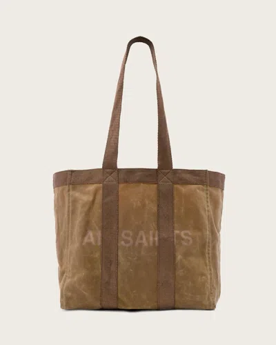 Allsaints Cotton Layo Spacious Canvas Tote Bag In Brown