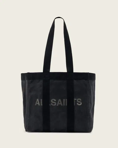 Allsaints Cotton Layo Spacious Canvas Tote Bag In Black