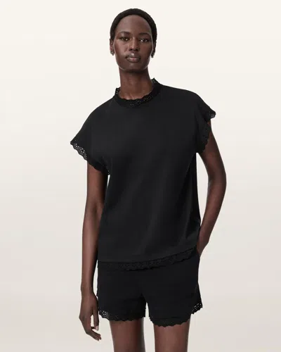 Allsaints Cotton Lele Lace Trim Cotton Tank Top In Black