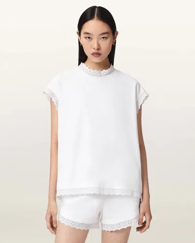 Allsaints Cotton Lele Lace Trim Cotton Tank Top In White