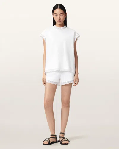 Allsaints Cotton Lele Straight Fit Lace Trim Shorts In White
