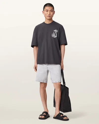 Allsaints Cotton Lenny Loose Fit Denim Shorts In Gray
