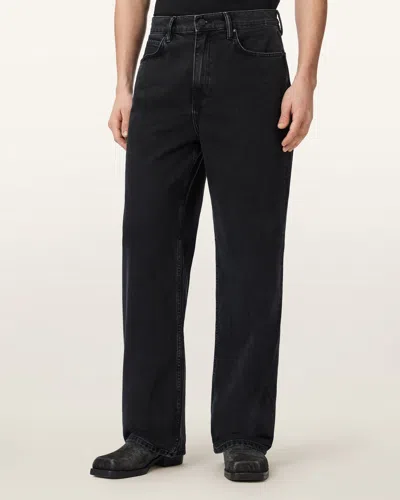 Allsaints Cotton Lenny Loose Fit Wide Leg Denim Jeans In Black