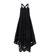 Allsaints Womens Lil Embroidered-trim Asymmetric-hem Cotton Maxi Dress Black In Black