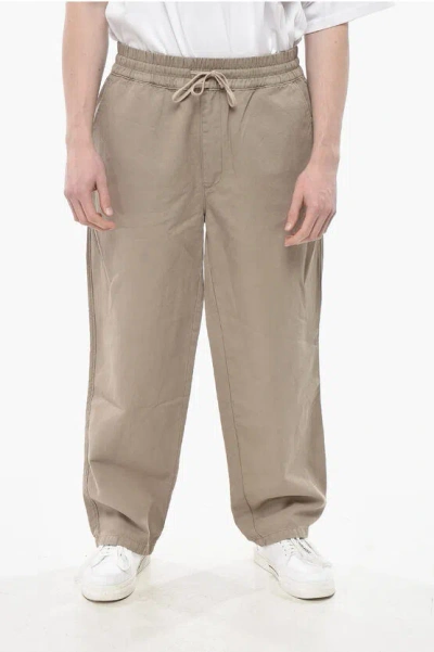 Allsaints Cotton-linen Pants Hanbury With Elastic Waist In Brown