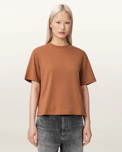Allsaints Cotton Lisa Boxy Crew Neck T-shirt In Brown