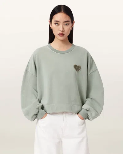 Allsaints Cotton Lover Oversized Crew Neck Sweatshirt In Green