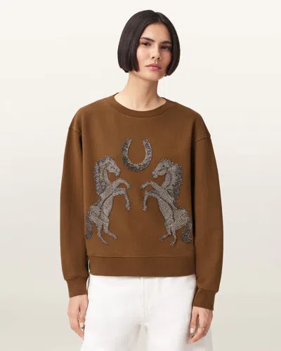 Allsaints Cotton Luck Embellished Pippa Sweatshirt In Brown