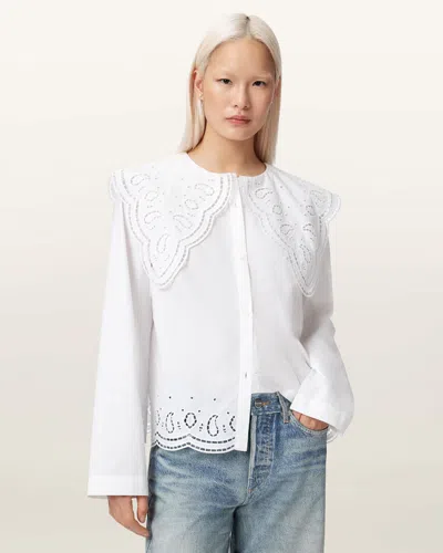 Allsaints Cotton Marie Broiderie Regular Fit Shirt In White