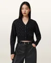 Allsaints Cotton Mazzy Cropped Embellished Cardigan In Black
