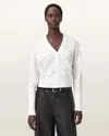 Allsaints Cotton Mazzy Cropped Embellished Cardigan In White