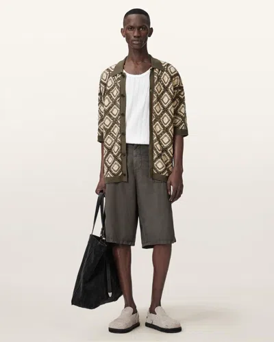 Allsaints Cotton Morena Short Sleeve Collared Cardigan In Multi