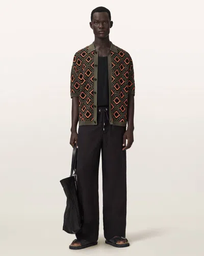 Allsaints Cotton Morena Short Sleeve Collared Cardigan In Brown