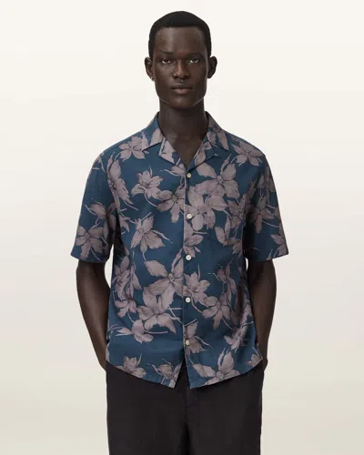 Allsaints Cotton Parterre Relaxed Fit Short Sleeve Shirt In Blue