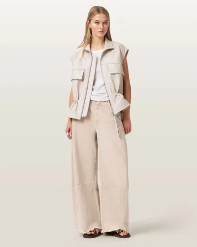 Allsaints Cotton Payton Distressed Barrel Leg Jeans In Neutral